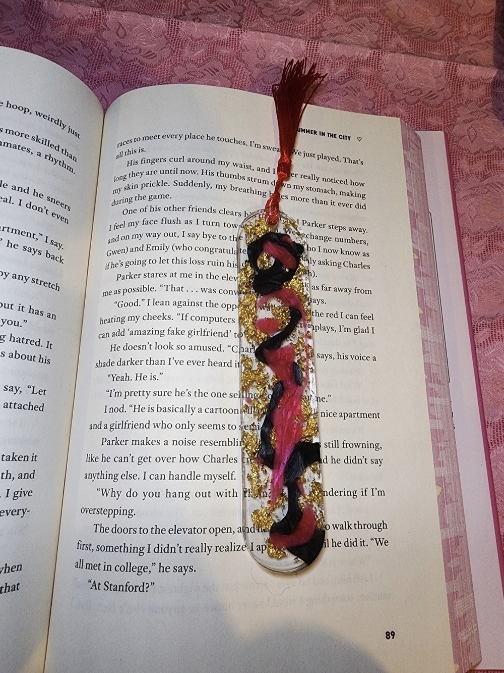 Handmade Resin Bookmark W/tassel - Red, Black & Gold